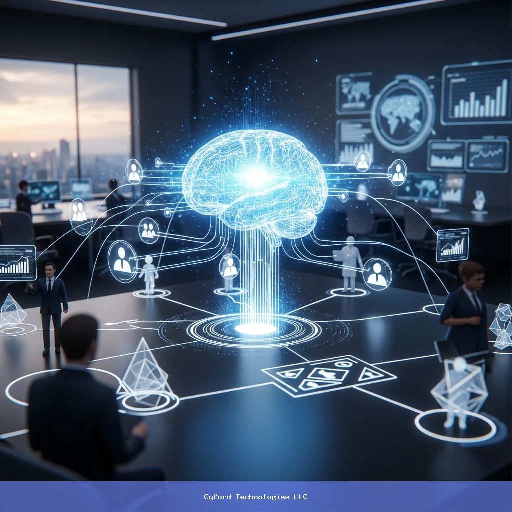 artificial intelligence digital brain connected to business team network